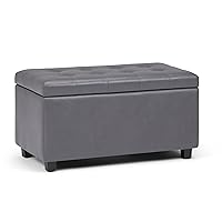SIMPLIHOME Cosmopolitan 34 inch Wide Rectangle Lift Top Storage Ottoman in Upholstered Stone Grey Tufted Faux Leather, Footrest Stool, Coffee Table for the Living Room, Bedroom and Kids Room
