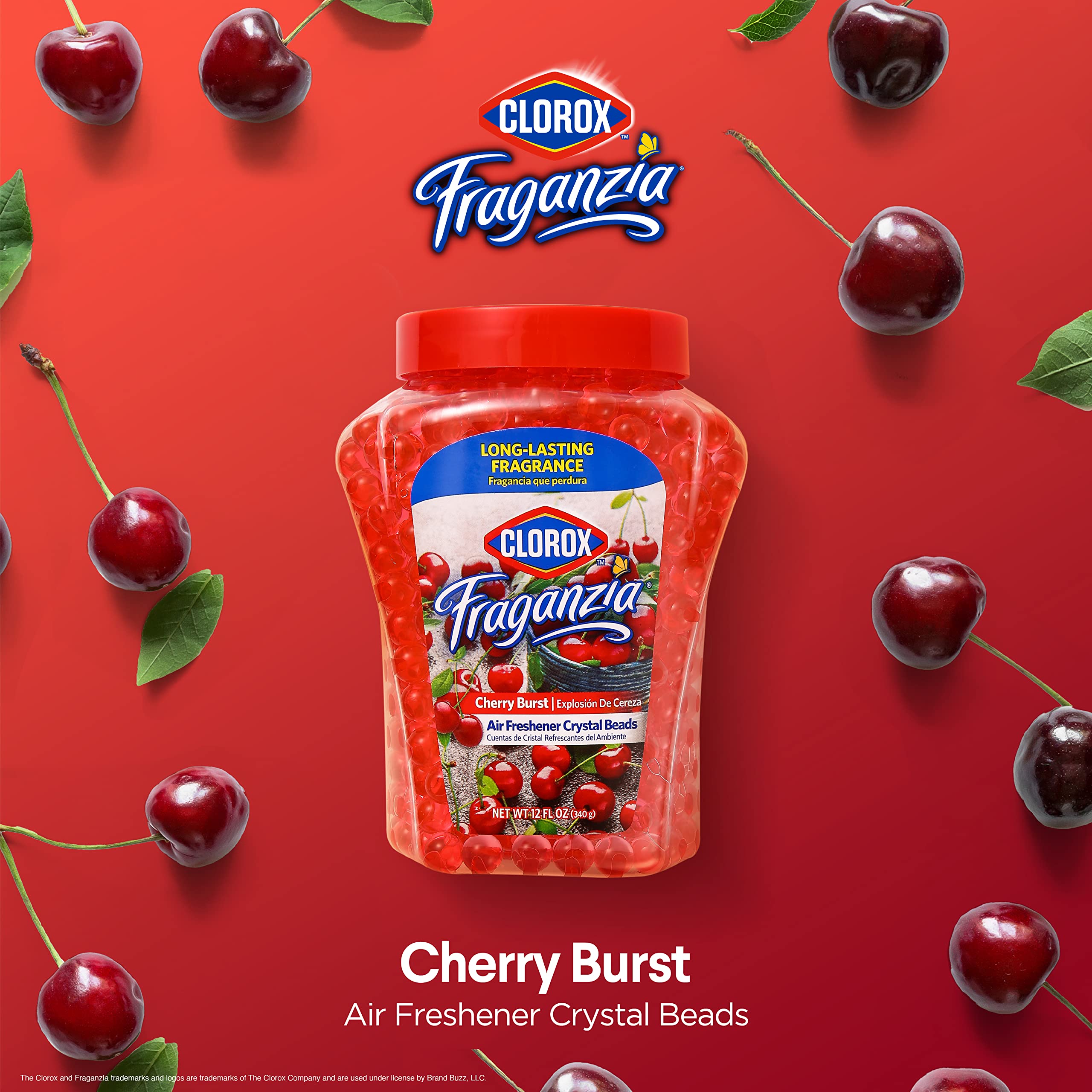 Clorox Fraganzia Air Care Air Freshener Crystal Beads in Cherry Burst Scent, 12 Ounces | Cherry Burst Scented Air Freshener Gel Beads from Clorox Fraganzia for Car or Home