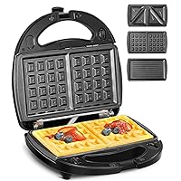 FOHERE 3-in-1 Sandwich Maker, Waffle Maker, Sandwich Grill, Portable Electric Panini Press with Removable Non-Stick Plates, LED Indicator Lights, Cool Touch Handle