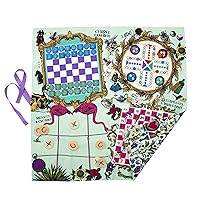 Alice’s Party Games Mat - Alice in Wonderland Themed Games mat with 5 Classic Family Games, Chess, Draughts, Noughts & Crosses, Snakes & Ladders.