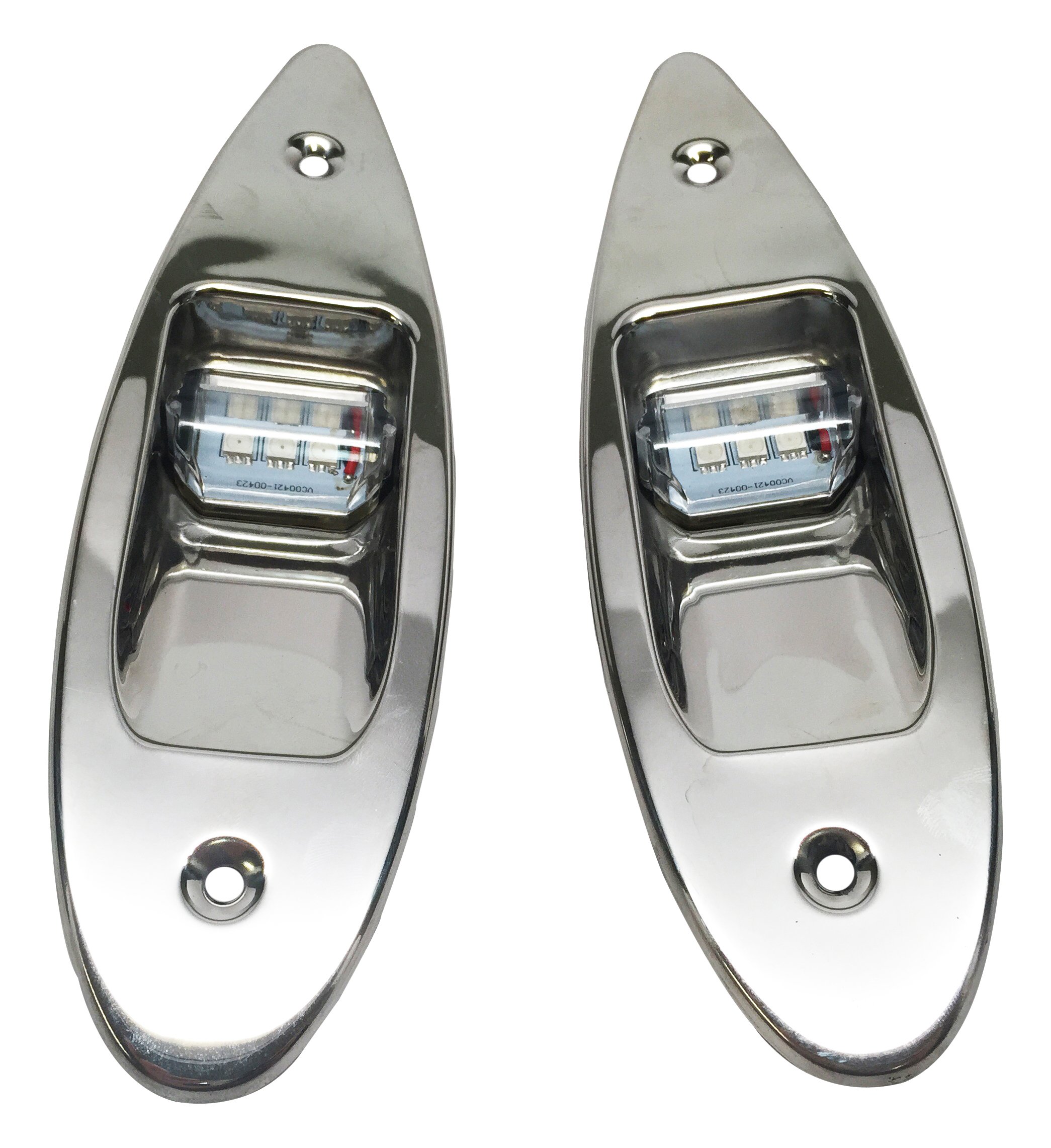 Pactrade Marine Navigation Pair of LED Side Bow Tear Drop Lights SS Vertical Mount 12V Red & Green Signal Lights for Small Boat, Pontoon.