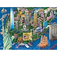 Bits and Pieces - 300 Large Piece Jigsaw Puzzle for Adults - New York City View - 300 pc Statue of Liberty Skyline Jigsaw by Artist Joseph Burgess