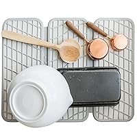 Dorai Home Dish Pad – Collapsible Kitchen Dish Drying Mat – Wrapped in Silicone Webbing to Protect Dishes –Rapid Drying Dish Mat – Sandstone
