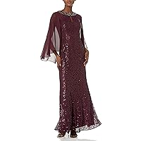 S.L. Fashions Women's Long Sequin Lace Gown with Capelet