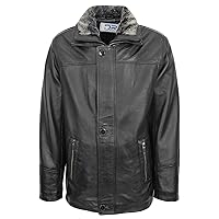 DR187 Men’s 3/4 Long Leather Soft Parka Coat Black
