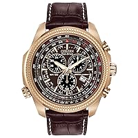 Citizen Men's Eco-Drive Weekender Brycen Chronograph Watch in Gold-tone Stainless Steel, Brown Leather strap (Model: BL5403-03X)