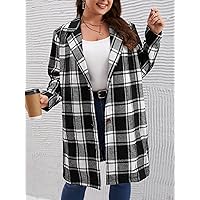 OVEXA Women's Large Size Fashion Casual Winte Plus Plaid Lapel Neck Overcoat Leisure Comfortable Fashion Special Novelty (Color : Black and White, Size : XX-Large)