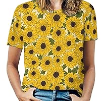 Casual T Shirts for Women Full Print T-Shirt Crew Neck Shirts Tees Short Sleeve Tops