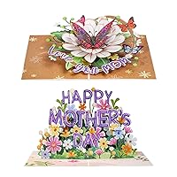 Paper Love Frndly Mothers Day Pop Up Cards 2 Pack - Includes 1 Love You Mom Butterfly and 1 Happy Mothers Day, For Mother, Wife, Anyone - 8