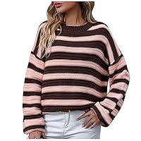 Women's Oversized Sweater Pullovers Stripes Crewneck Long Knit Tunic Tops 2023 Fall Winter Casual Loose Jumper Top