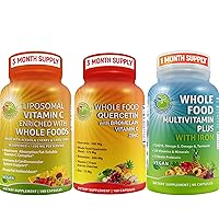 Complete Daily Vitamins - Quercetin with Bromelain Supplement Bundle Up with Multivitamin Plus for Men & Women with Iron and Liposomal Vitamin C Liquid Gel - for Immune, Respiratory, Digestive Support