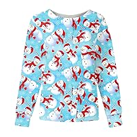 Christmas Long Sleeve Tops Print Top Button Shirts Casual Tops Crew Neck Long Sleeve Long Sleeve Tops White Crop Top