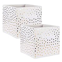 DII Non Woven Storage Collection Polka Dot Collapsible Bin Small Set, 11x11x11 Cube, White & Gold, 2 Piece