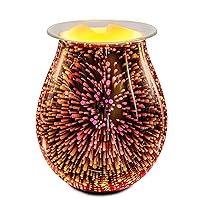 Porseme Rose Gold Electric Wax Warmer 3D Glass Firework Effect Candle Wax Melter Fragrance Oil Warmer with Dimmer Option Scented Wax Burner for Home Office Bedroom Living Room Gifts&Decor
