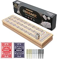 Magnetic Cribbage Board 15'' Wooden Folding 3 Track Game Set, w/Instruction, Storage Slots for 2 Playing Cards/Pegs, Card Games for Travel Family Night