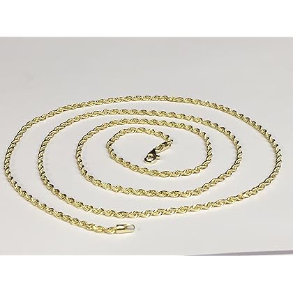 14K Solid Yellow Gold Diamond Cut Rope Pendant Link Chain/Necklace 2.5 Mm (30 Inches)