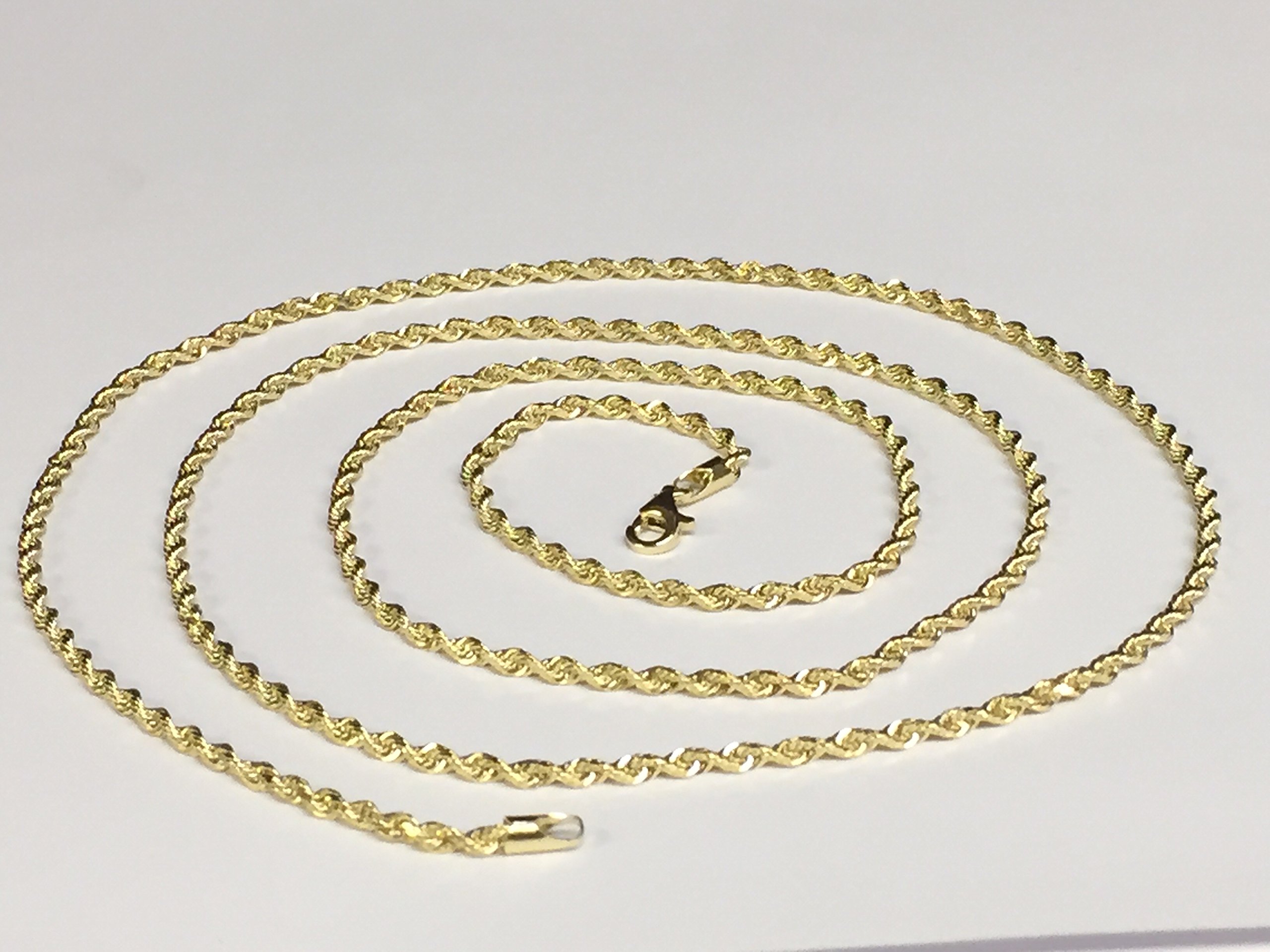 14K Solid Yellow Gold Diamond Cut Rope Pendant Link Chain/Necklace 2.5 Mm (30 Inches)