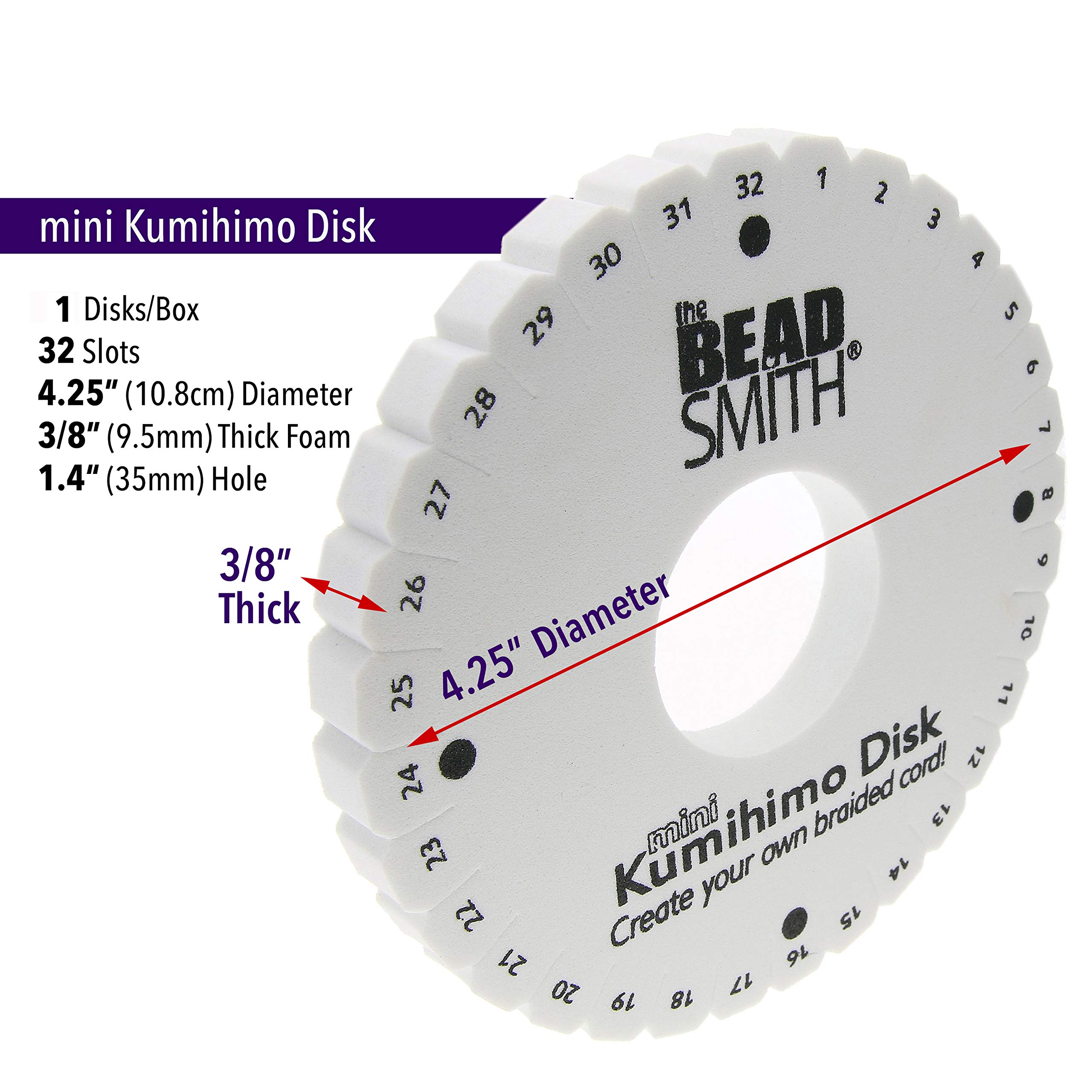 The Beadsmith Round Kumihimo Disk, 4.5 inch Diameter, 3/8” Thick Dense Foam, Jewelry Tools for Braiding, 1 disks
