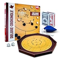 Tournament Size Wooden 4 in 1 Crokinole, Checkers/Chess, Backgammon Board with Playing Cards
