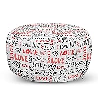 Valentines Pouf Cover with Zipper, Hand Drawn Love Lettering Doodle Style Design with Brush Stroke Effect, Soft Decorative Fabric Unstuffed Case, 30