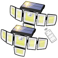 Solar Outdoor Lights, 6 Heads Solar Powered Flood Lights, 4000LM LED Outdoor Motion Sensor Lights, 3 Adjustable Brightness, 360° Beam Angle, IP65 Waterproof, Remote Control(2 Packs)