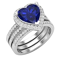 Dazzlingrock Collection 9mm Heart Shaped Created Gemstone & 0.63 CT Round Natural White Diamond Halo Style Wedding Ring Set for Her in 925 Sterling Silver