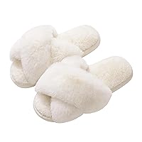 Evshine Women's Fuzzy Slippers Cross Band Memory Foam House Slippers Open Toe