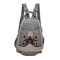 HUANGGUOSHU Women Cotton Woven Hippie Hemp Boho Canvas Embroidery Multi Pocket Retro Cute Backpack Wallet Backpack（Black butterfly）