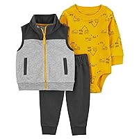 Carter's Baby Boys' 3 Piece Plaid Patch Little Vest Set (Gray/Yellow Construction, 3 Months)