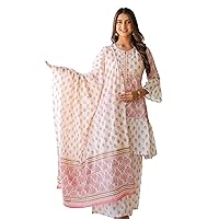 Yash Gallery Women's Mothers Day Gift Cotton Floral Printed Kurti with Sharara and Dupatta - Pink
