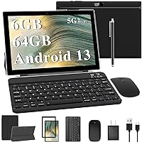 2024 Newest Android 13 Tablets, 2 in 1 Tablet 10 inch, Tablet with Keyboard，6 +64 GB+1TB Expand, 2.4G/5G Wi-Fi 6, BT 5.0,Dual Carema, Games，Google GMS(Black)