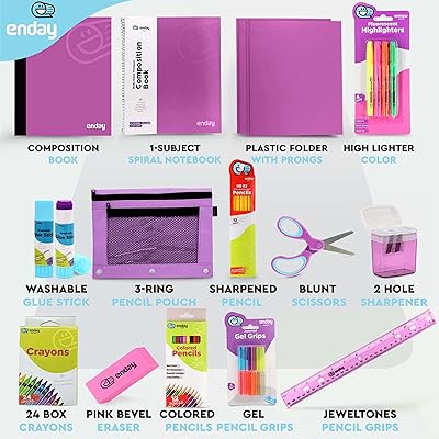 Enday Back to School Supplies for Kids Pink School Supply Box School Gift  New 