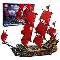 Mould King 13109 Queen Anna's Revenge Pirate Ship Model Building Blocks Kit, MOC Pirate Ship Building Sets, 3139 Pieces Large Red Set for Kids and Teens