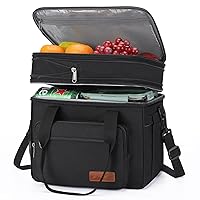 Maelstrom Lunch Bag Women,18L Insulated Lunch Box For Men Women,Expandable Double Deck Lunch Cooler Bag,Leakproof Lightweight Lunch Tote Bag With Side Tissue Pocket (Black, 15L-18L)