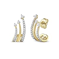 1/4 CT. T.W. Diamond Curved Triple-Row J-Hoop Earrings in 10k Yellow Gold