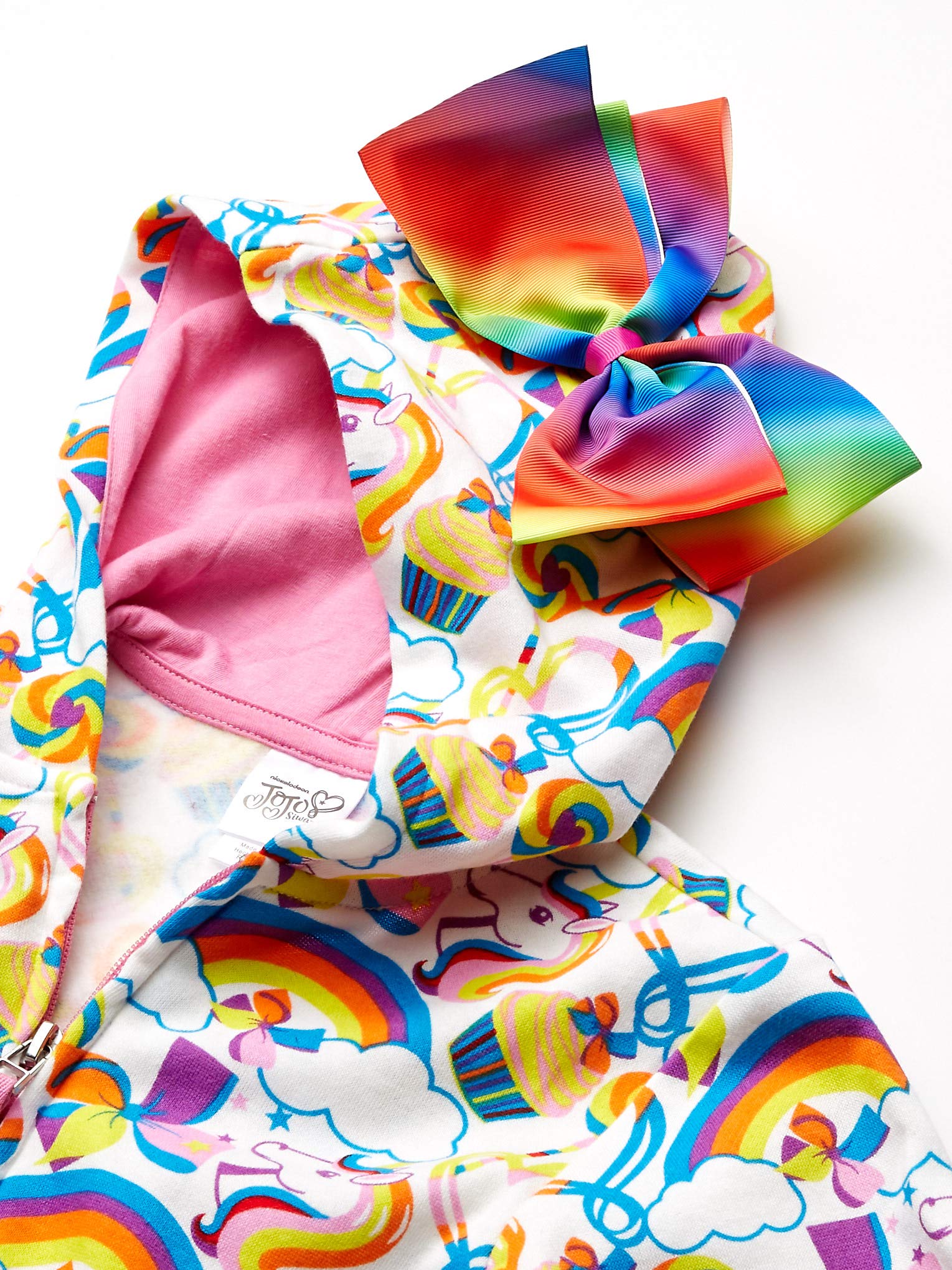 JoJo Siwa Girls' Little Unicorns & Rainbows All Over Print Zip Up Hoodie with Bow