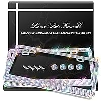 2 Pack Bling License Plate Frames, Sparkly Rhinestone Diamond Car License Plate Cover for Women, Stainless Steel Car Accessories with Glitter Crystal Caps (Colorful)