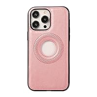 Leather Case for iPhone 15 Pro Max/15 Pro/15 Plus/15, Support Wireless Charging Phone Case with Lens Protection Magnetic Cover,Pink,15 Pro