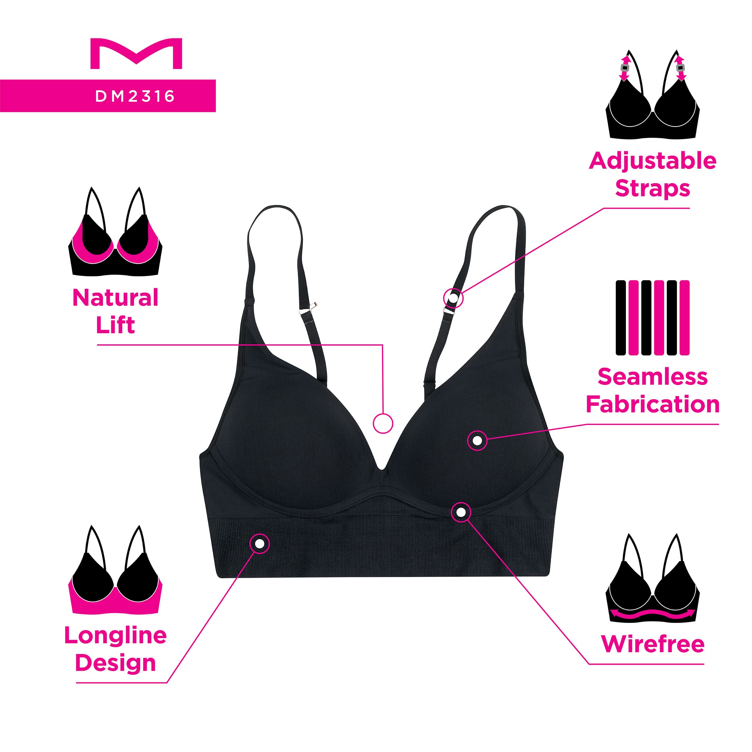 Maidenform Women's M Seamless Lift Bralette, Wireless Long-Line Convertible Tank-Style Bralette