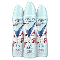 Degree Advanced Antiperspirant Deodorant Dry Spray Coconut & Hibiscus 3 count 72-Hour Sweat and Odor Protection Deodorant Spray With MotionSense Technology 3.8 oz