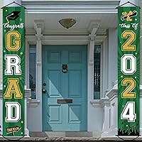 2024 Graduation Banner Class of 2024 Congrats Grad Porch Sign Party Decorations Supplies Welcome Hanging Door Decor for Indoor Outdoor(Green)