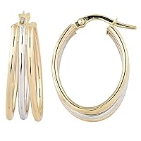 Kooljewelry 10k Two-tone Gold Triple Oval Hoop Earrings