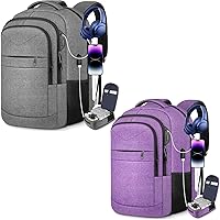 Lapsouno Travel Laptop Backpack,Sturdy Large 17 inch Carry on Travel Backpack,TSA Flight Approved Business Backpack,Waterproof Anti-Theft USB College Backpack,Backpack for Men Women (Grey+Purple)