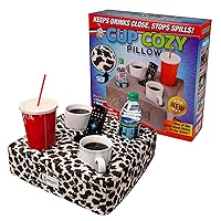 Cup Cozy Deluxe Pillow (Cheetah) As Seen on TV -The World's Best Cup Holder! Keep Your Drinks Close and Prevent Spills. Use it Anywhere-Couch, Floor, Bed, Man cave, car, RV, Park, Beach and More!