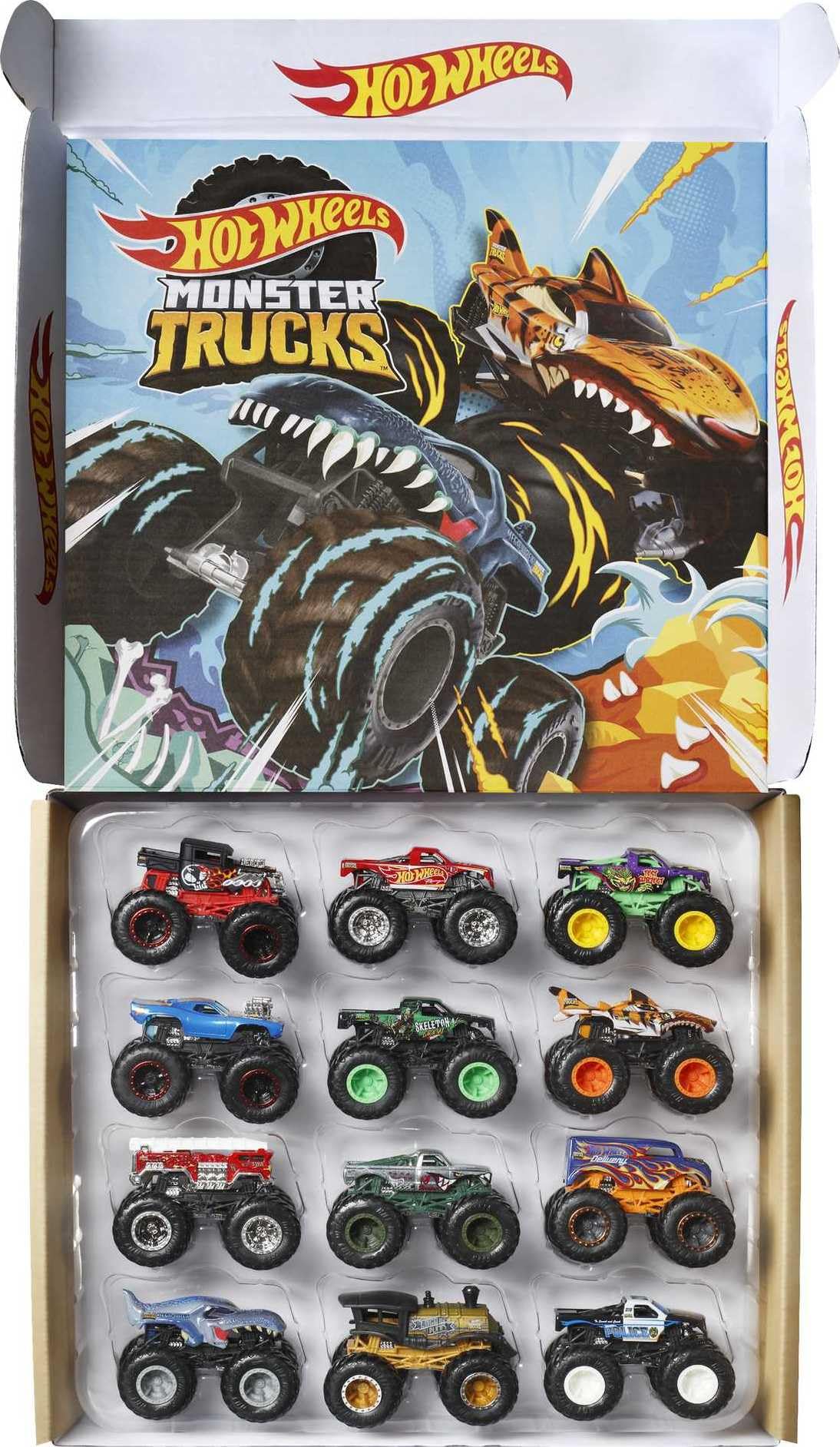 Hot Wheels Monster Trucks Set of 12 1:64 Scale Die-Cast Toy Trucks, Collectible Vehicles (Styles May Vary) (Amazon Exclusive)