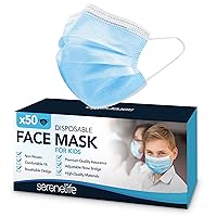 SereneLife 50 Count Disposable Face Masks | Breathable 3-Ply Layers | Made from Non-Woven Fabric | Comfortable Earloops | Daily Use & Personal Care | Easy to Use & Disposable | For Kids | Blue