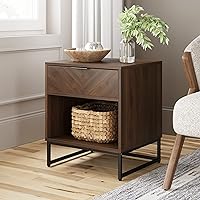 Nathan James Kensi Nightstand Side Accent or End Table with Storage, Walnut/Black