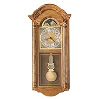 Howard Miller Clay Wall Clock II 547-468 – Golden Oak, Brass Pendulum Home Decor with Quartz Dual-Chime Movement