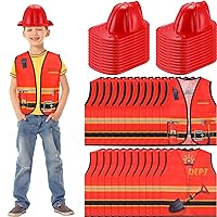 Hicarer 48 Pcs Kids Firefighter Costume Set Including 24 Firefighter Vests and 24 Firefighter Hats Firefighter Party Dressing up Fireman Themed Party Costume for Birthday Halloween Party Supplies