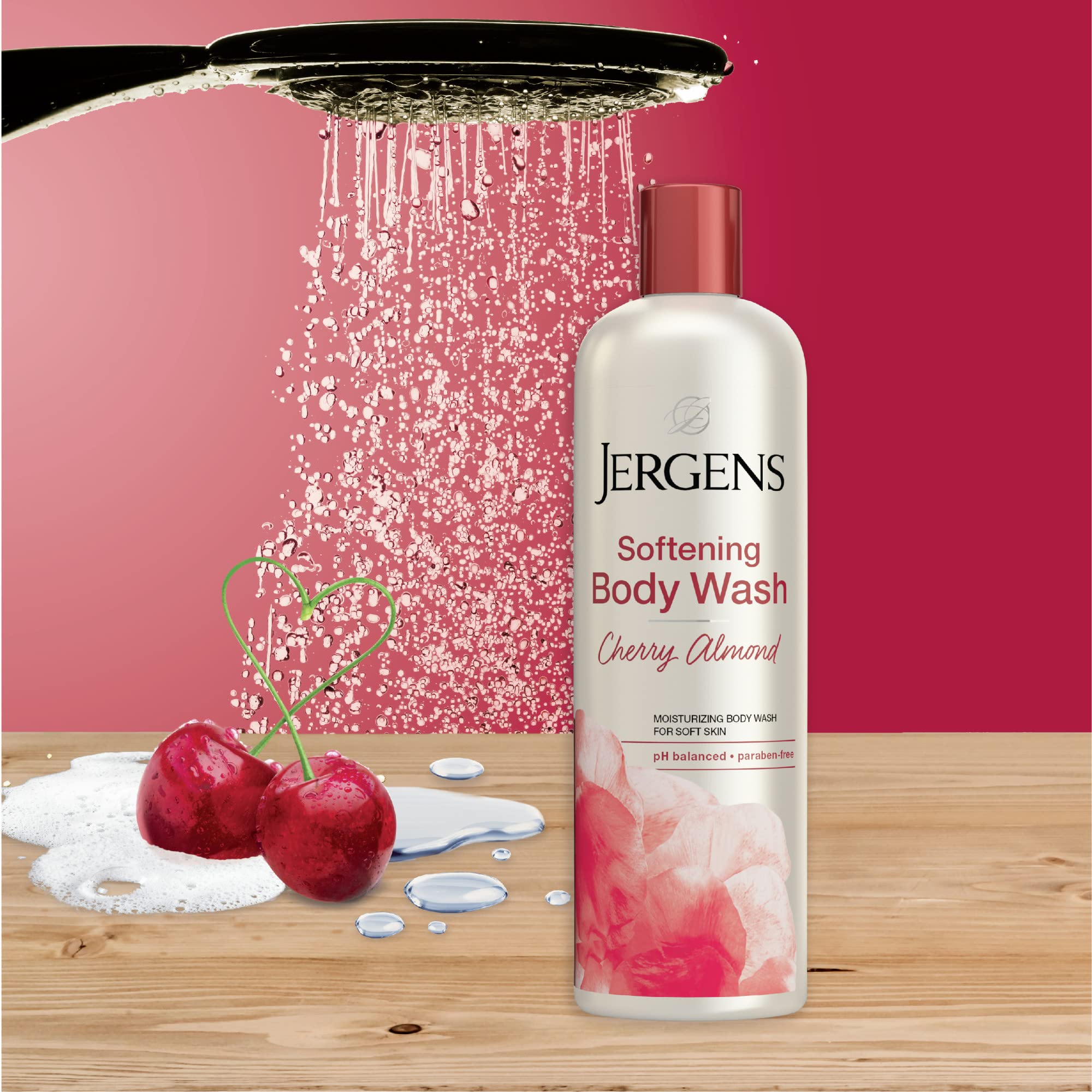 Jergens Softening Cherry Almond Body Wash, Daily Moisturizing Skin Cleanser, Paraben Free, 22 Ounces, Infused with Cherry Almond, pH Balanced, Dye Free, Dermatologist Tested (Packaging May Vary)